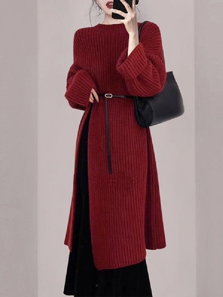 Women Elegant Red Knit Dress A - огляд і ціна Winter Clothing H&M